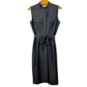 Calvin Klein Women's Size 4 Sleeveless Dress Belted Collar Button Gray Denim